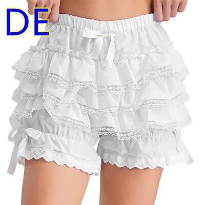 DE-Damen Unterhose Slip mit Rüschen Spitze Hose Shorts Tanzen Pumphose Bloomer  
