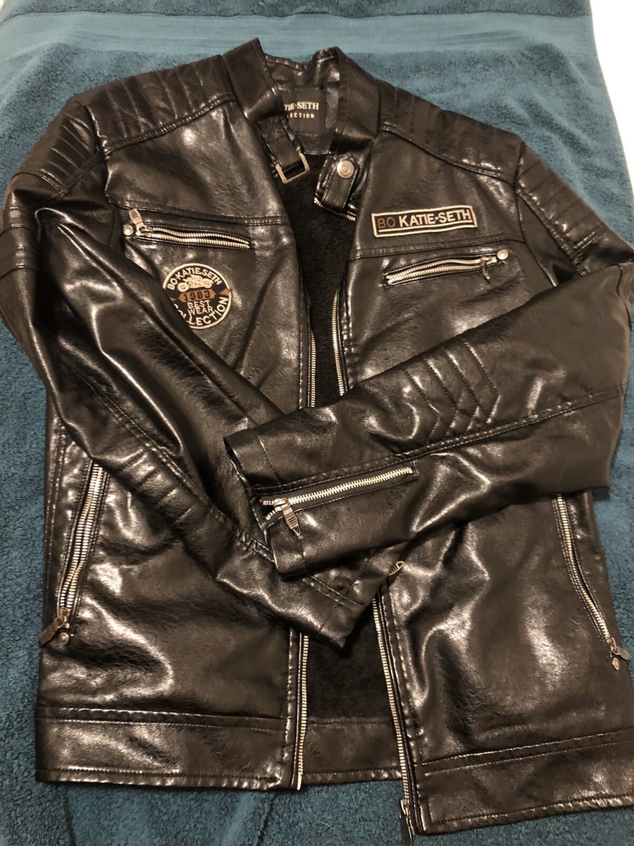 KATIE SETHのレザージャケット BO Katie Seth Mens Leather Full Zip Pocket Buckle Black