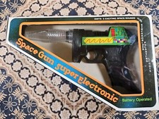 NOS VTG 80s Battery Op. BLACK SUPER ELECTRONIC SPACE GUN Toy w/ LIGHTS SOUNDS