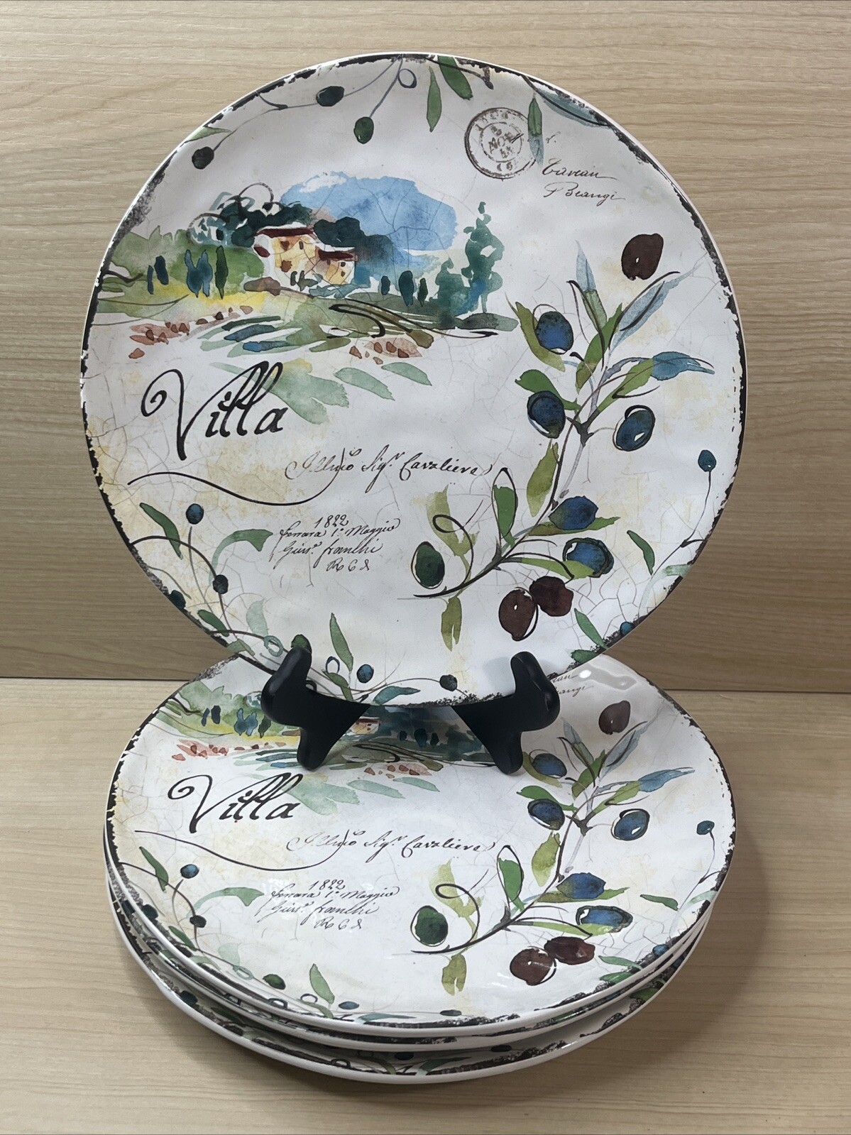 Dash Of That Villa Olives 11'' Ceramic Dinner Plates By Julie Paton - Set Of 4