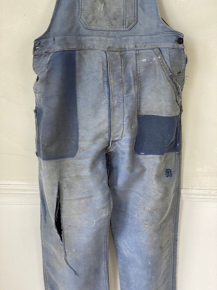 MOLESKIN Vintage Overalls French Blue Denim 1940s 36 inch