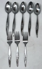 Vintage Hanford Forge Avon Rose Stainless 5 Soup Spoons & 3 Salad Forks