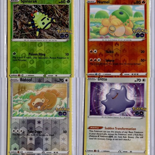 Pokemon GO TCG Reverse Holo Ditto Bidoof Numel Spinarak Peelable 4 Card
