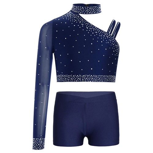 Kids Girls 2 Piece Sequin Dance Outfit Set Activewear Dancewear Costume - Picture 17 of 90