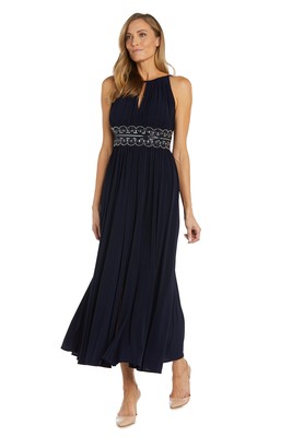 R&M Richards Womens Halter Gown with Beaded Waist Dress Navy 16 US