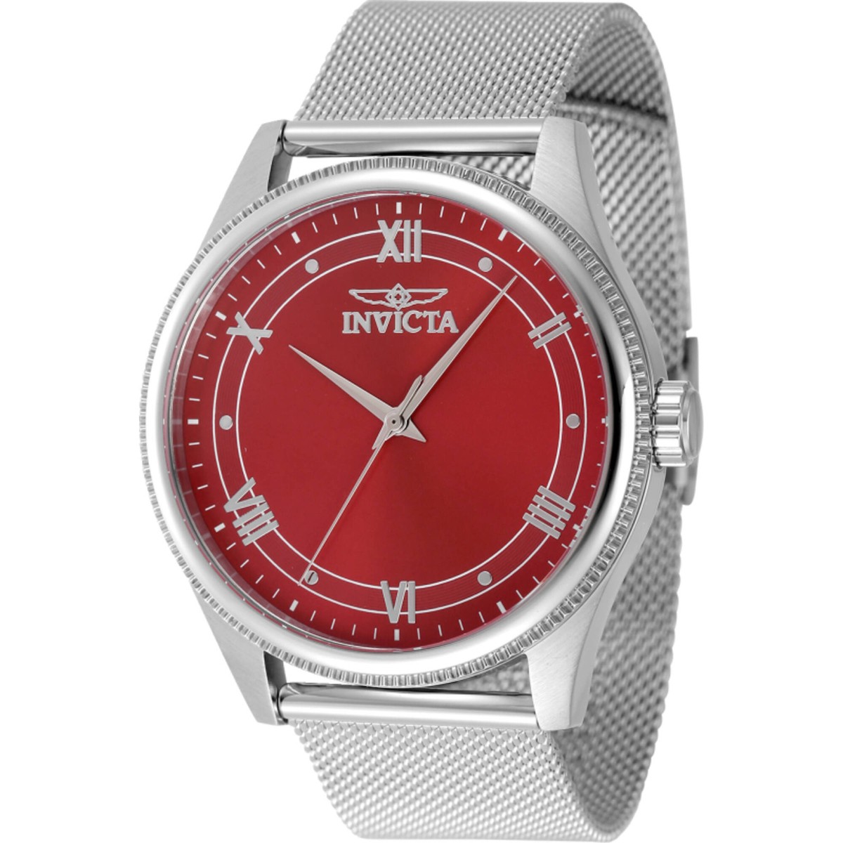 Invicta Men's Watch Celestial Quartz Red Dial Silver Tone Mesh