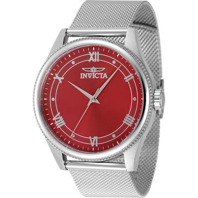 Invicta Men's Watch Celestial Quartz Red Dial Silver Tone Mesh
