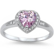 Halo Style Heart Cut Pink Cz Promise Ring .925 Sterling Silver SZ 4