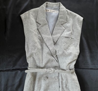 Vintage Rare Comme Des Garcons 80s Designer Gray Long Jacket With Belt Archive