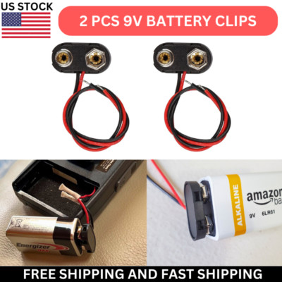 2 Pack (9 Volt) 9V Battery Connector Snap Clip Lead Holder T Type Clip Wire