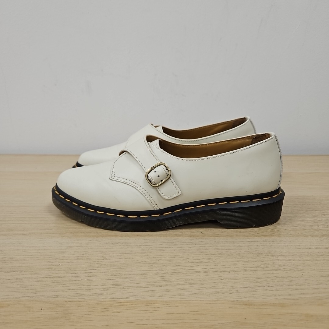 Dr Martens Agnes White Smooth Leather Pointed Toes Buckle Monk