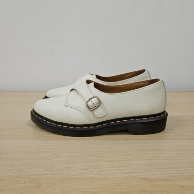 Dr Martens Agnes White Smooth Leather Pointed Toes Buckle Monk