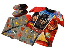 Justice League Flash Batman Superman Boy  s Pajamas  Slippers Size 8