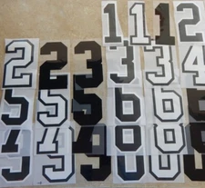 Iron On Jersey Number Appliques Black White 7"-8" Depending on Number