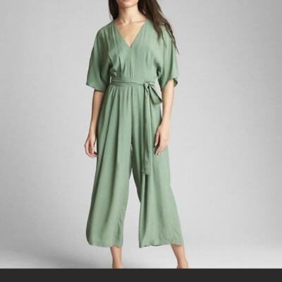 NWT GAP JUMPSUIT! Green V Dolman Belted Pockets Wide Leg