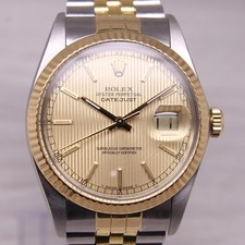 Vintage 1987 Rolex Datejust 16013 18k Steel Automatic Watch Tapestry Dial w Tag