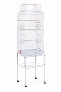 64” Open Top Rolling Bird Cage Stand Parrot Cockatiel Finch Canary White