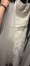 A-line Lace Wedding Dress with Side Split Detail, Size 12, Color - Ivory  David’
