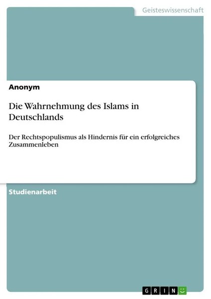 Anonymous | Die Wahrnehmung Des Islams In Deutschlands | Taschenbuch | Deutsch-image