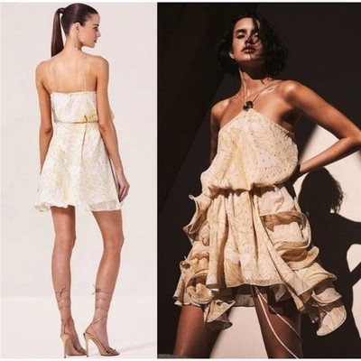 Alexis Asia Georgette Mini Dress Saks Fifth Avenue Gold Multi Size M NWOT Flawed