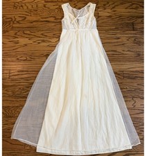 Vintage Shadowline Women's Petite S Ivory Lace Sheer Nylon Long Nightgown Bridal
