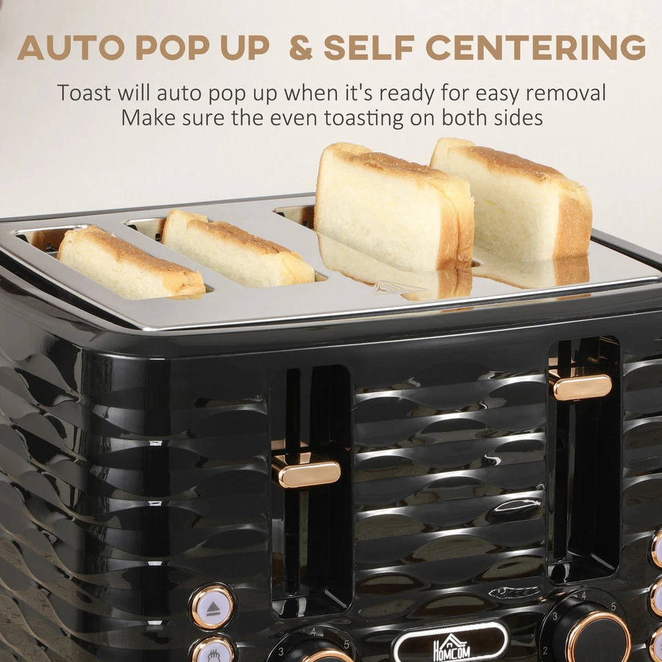 HOMCOM Kettle and Toaster Set 1.7L Rapid Boil Kettle & 4 Slice Toaster Black - Image 4 of 4