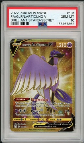 2022 Pokemon SWSH Brilliant Stars Galarian Articuno Full Art Secret #181 PSA 10