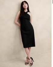 Banana Republic Women’s Dress Linen-Blend MIDI Black Size:14 NWT