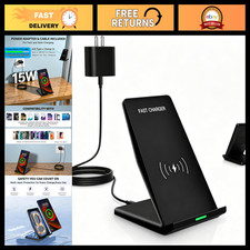 15W Wireless Charging Station Stand, Fast Charge for iPhone, Samsung, Google, US