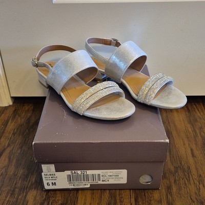 Style&co. Silver Rhinestone Strappy Block Heel Buckle Sandals US 6 Women