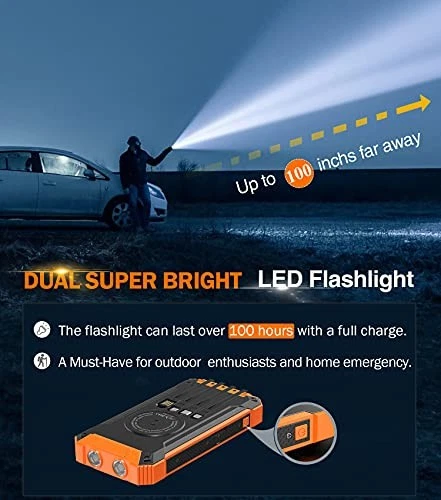 36000mAh Wireless Power Bank with 4 Built-in Cables 6 Outputs 15W Fast Charging Orange