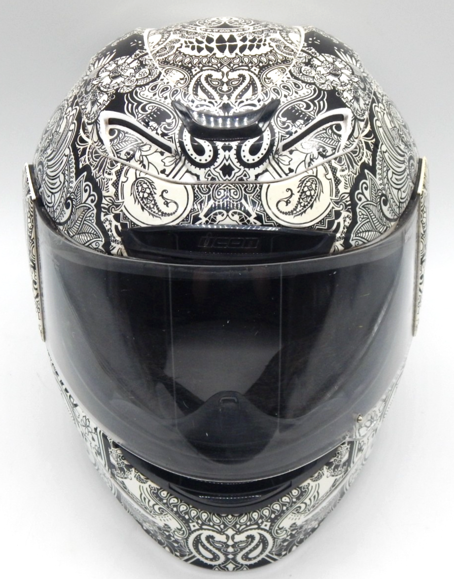 Icon Airmada Chantilly Motorcycle Helmet Skull Paisley DOT White