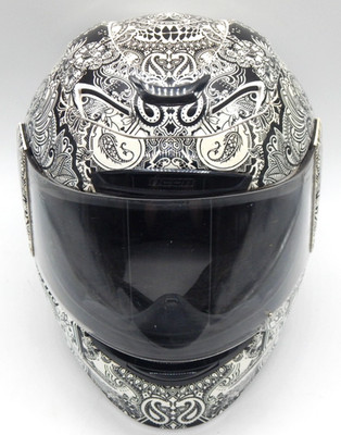 Icon Airmada Chantilly Motorcycle Helmet Skull Paisley DOT White