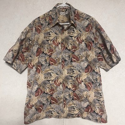 Pierre Cardin L Aloha Hawaiian Shirt Floral Button Front Short Sleeve