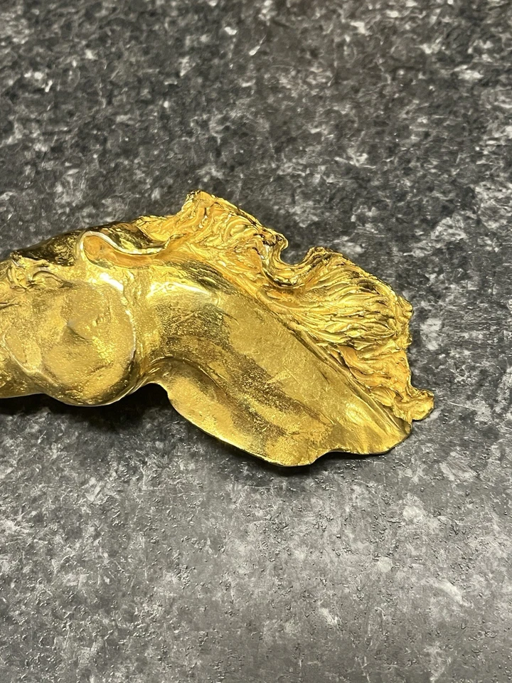 Christopher Ross Masivo Chapado en Oro 24k Cabeza de Caballo Correr Hebilla de Cinturón 1976 Foto 3 de 4