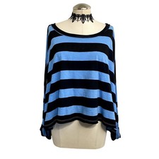 We the Free- Free People Striped Blue and Black Dolman Sleeve Grunge Boxy Top