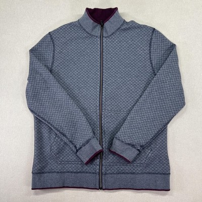 Robert Graham Sweatshirt Mens XL Slim Purple Gray Reversible Full Zip Knit