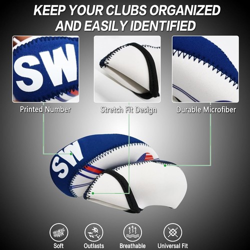 10 pcs Golf Head Cover Set Club Iron HeadCovers Protect set Neoprene US USA Flag - Picture 8 of 10