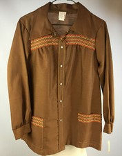 NOS Womens Vintage Rainbow Surf Stripe Pearl Snap Hippy Mod BOHO Disco Shirt M