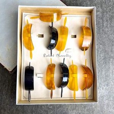 10 celluloid hair stick barrettes on store display card - turn of the century an
