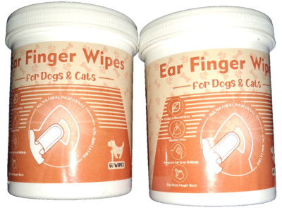 2 Pack Pet Ear Cleaner Finger Wipes Cleaning Solution Ear Relief Cat Dog 60 Wipe
