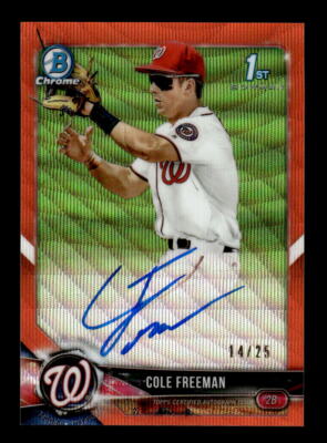 2018 Bowman Chrome Cole Freeman Prospects Auto Orange Wave Refractor /25