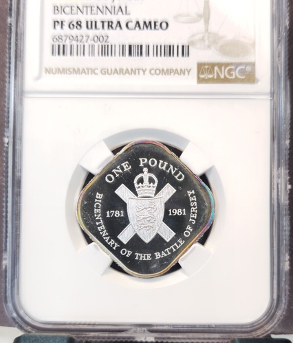 1981 JERSEY SILVER 1 POUND BATTLE OF JERSEY NGC PF 68 ULTRA CAMEO RARE TOP POP - Picture 3 of 3