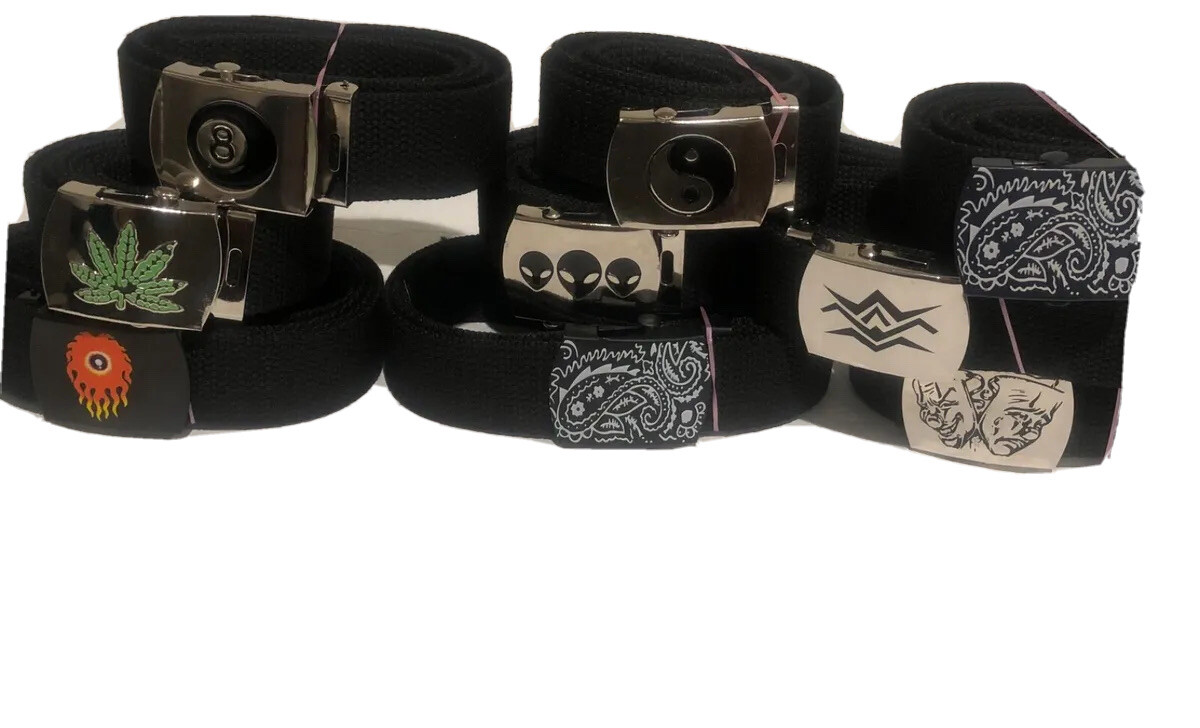 Belt Mens Womens Unisex Canvas Webbing Regular Size Black Buckle Army Belts UK | UK