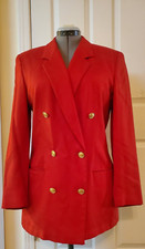 VTG Liz Claiborne 100 Rayon Red Doublebreasted Jacket Gold Buttons Size 10 USA