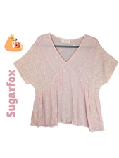 Sugarfox Women's Pastel Pink Embroidered Semi Sheer Boho Festivel Top Sz M 