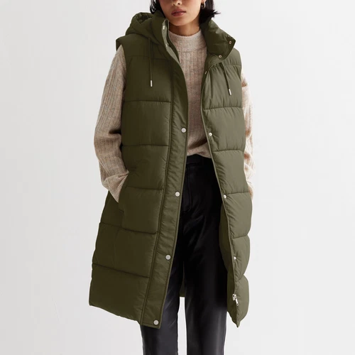 Womens Long Down Cotton Vest Puffer Vest Hooded Padded Winter Vest Jacket - Imagen 1 de 11