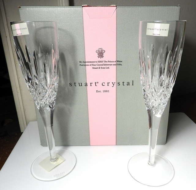 STUART Crystal MADISON Champagnes Flutes, Pair, Made in Ireland, New in