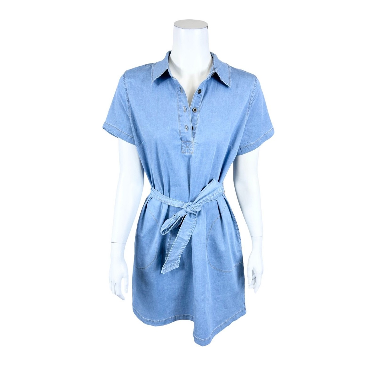 Joan Rivers Women's Petite Cotton Blend Denim Dress with Belt Light Wash PS  Size | eBay
