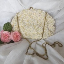 GORGEOUS LA REGALE LTD. MID-CENTURY HAND-MADE BEADED SEQUIN ECRU EVENING BAG